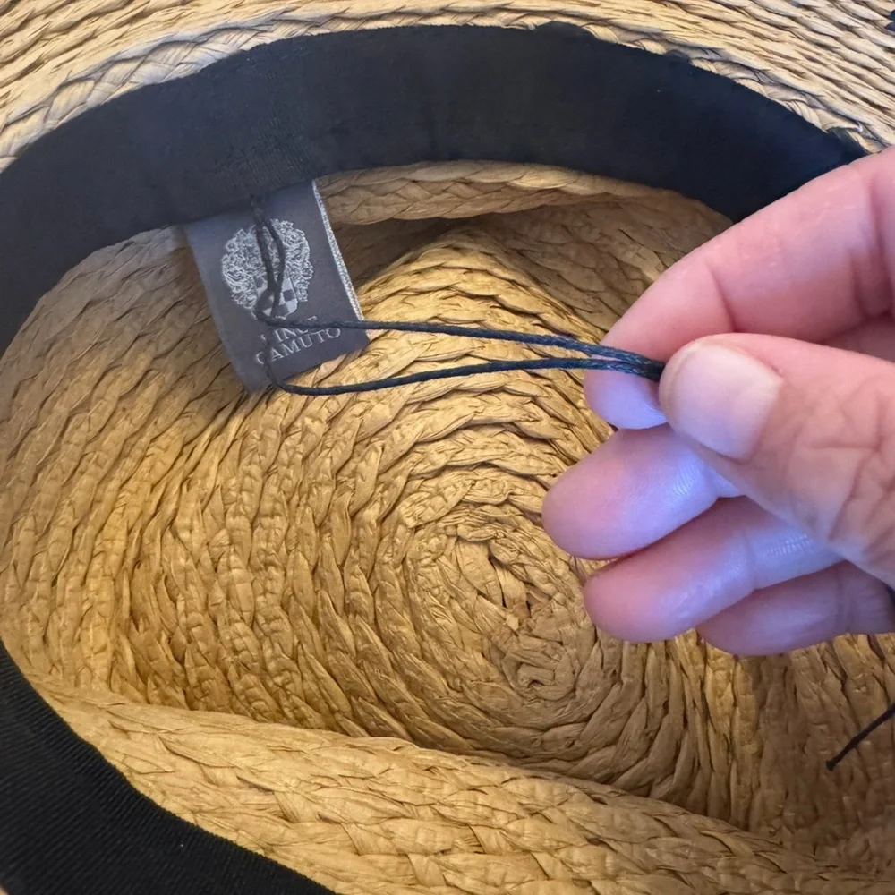 Vince Camuto Straw Sun Hat with Black and White Accents - Picture 2 of 8